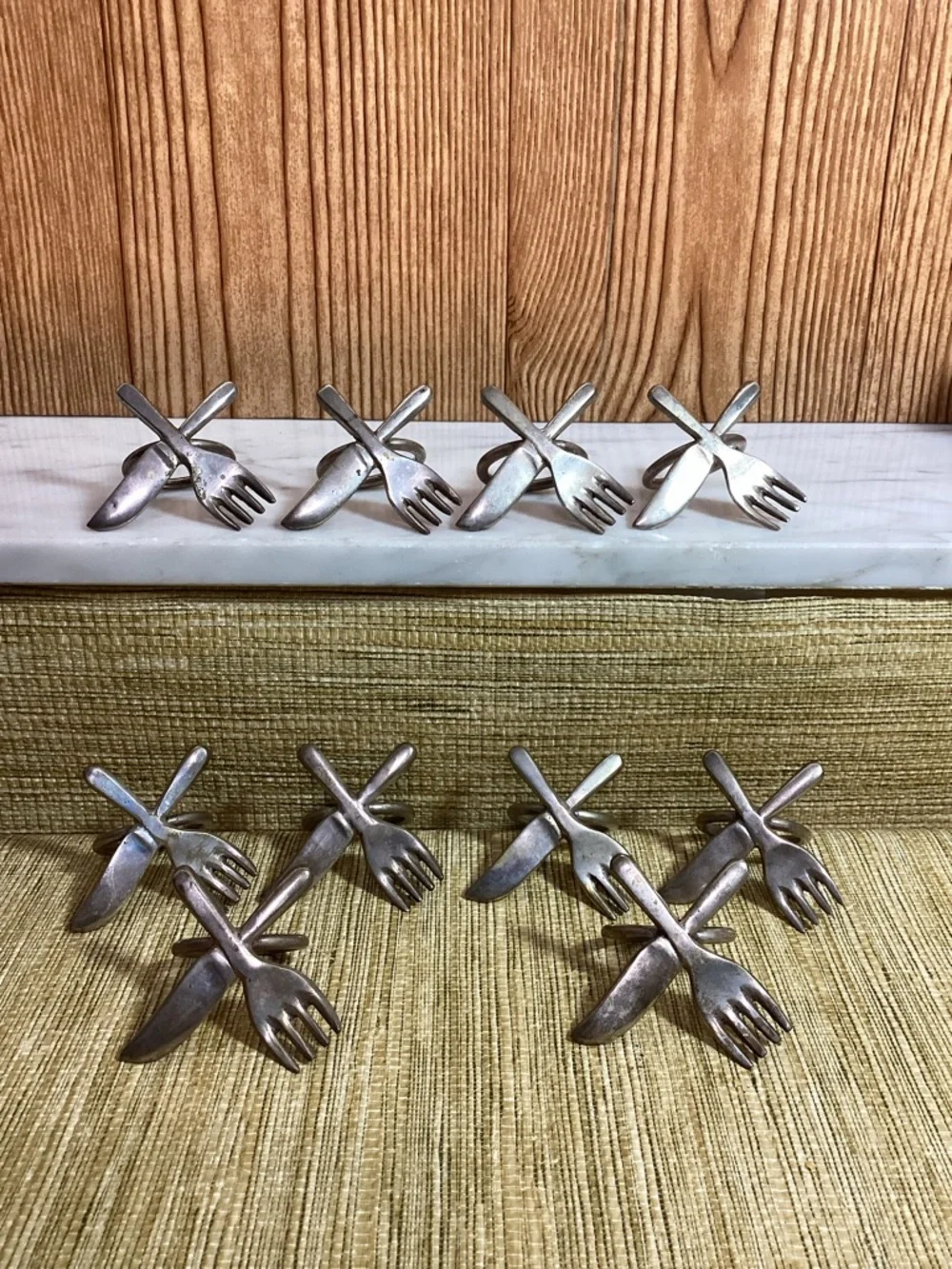 Vintage Silver Plated Crossed Knife and Fork Napkin Rings - Set of 10